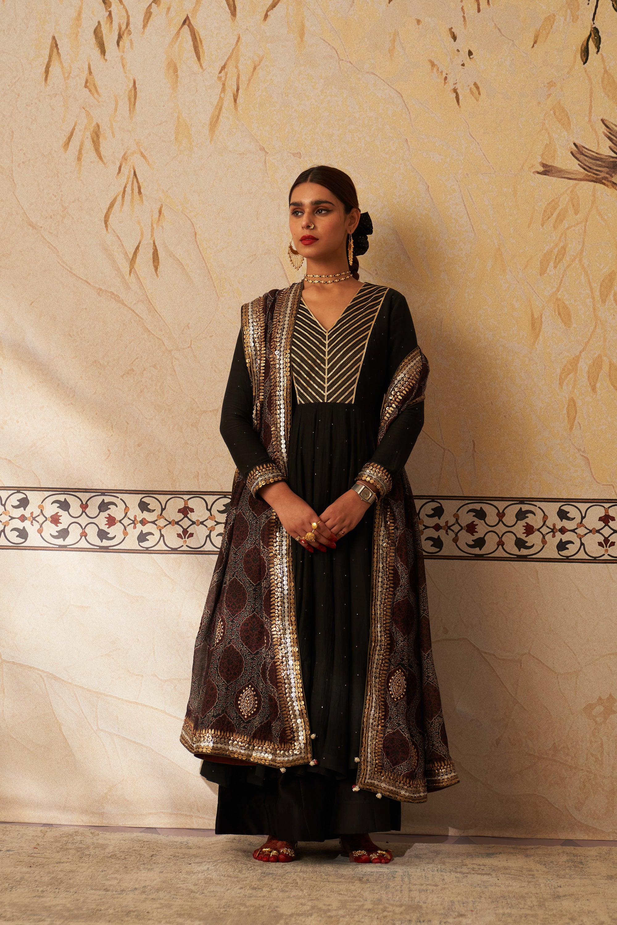 Black Kalidaar Set with Ajrakh Dupatta